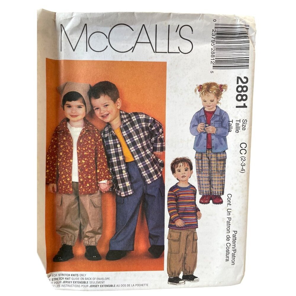 McCalls 2881 Sewing Pattern Toddler Shirt Top & Pull-On Pants Size CC‎ (2-3-4)